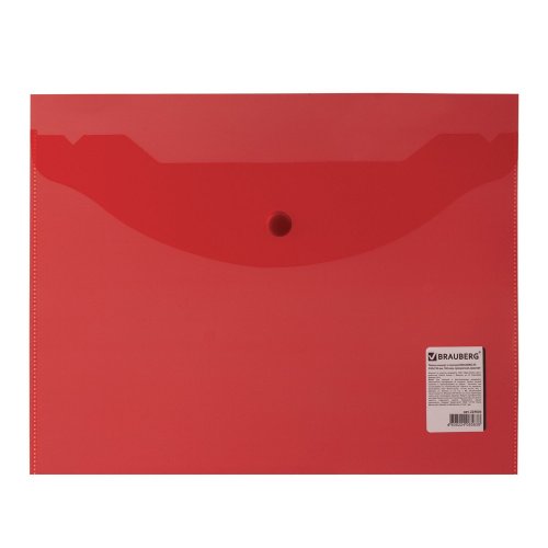 Папка-конверт с кнопкой BRAUBERG, А5, прозрачная, красная фото 6