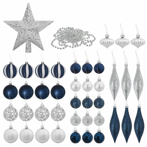 Шары новогодние ёлочные "Navy" НАБОР 42 предмета, пластик, темно-синий/серебро ЗОЛОТАЯ СКАЗКА 591990 фото 2
