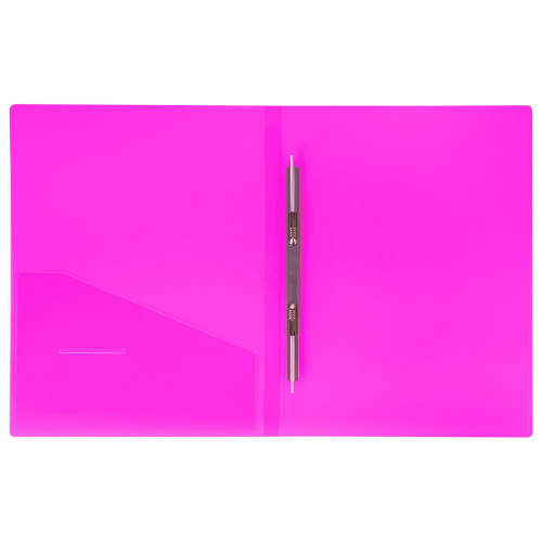 Папка с металлич скоросшивателем и внутренним карманом BRAUBERG "Neon", 16 мм, до 100 л, розовая фото 3
