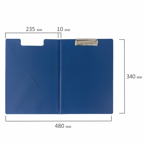 Папка-планшет BRAUBERG, А4, с прижимом и крышкой, картон/ПВХ, синяя фото 2