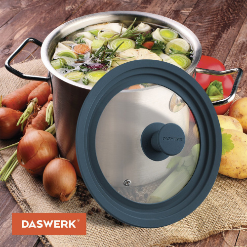 Крышка для любой сковороды и кастрюли DASWERK, 24-26-28 см, антрацит, универсальная фото 8