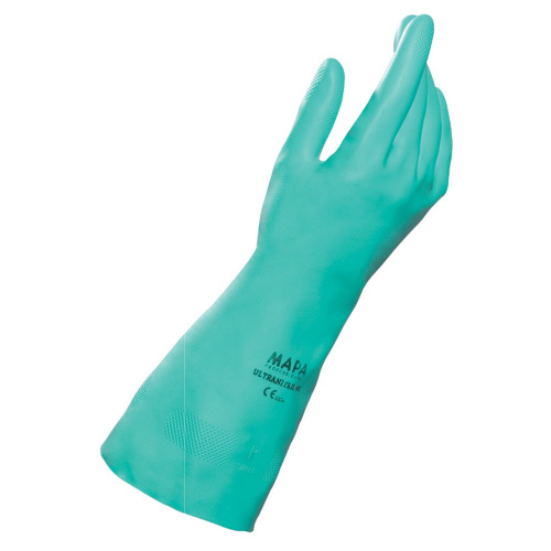 Перчатки нитриловые MAPA Ultranitril 492, хлопчатобумажное напыление, размер 9 (L), зеленые фото 2