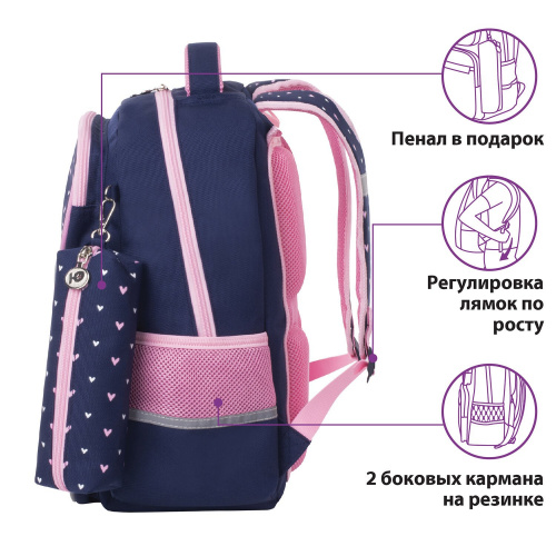 Рюкзак ЮНЛАНДИЯ COMPLETE, с пеналом в комплекте, эрго-спинка, "Pink bow", 42х29х14 см фото 8