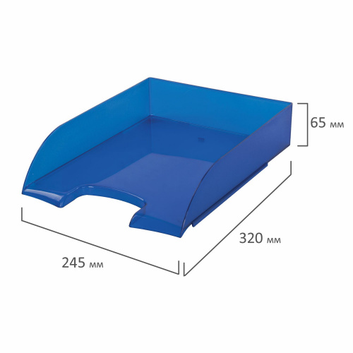 Лоток горизонтальный для бумаг BRAUBERG "Office style", 320х245х65 мм, тонированный синий фото 5