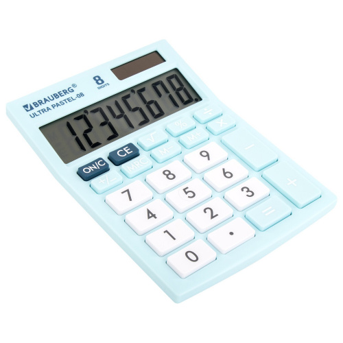 Калькулятор настольный BRAUBERG, 154x115 мм, 8 разрядов, двойное питание, голубой фото 3