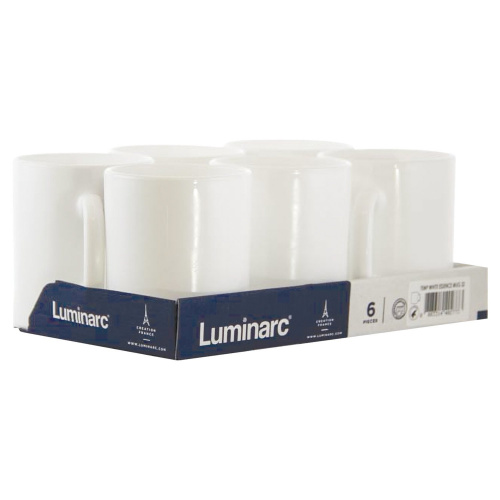 Набор кружек для чая и кофе LUMINARC "Essence White", 6 штук, объем 320 мл, белое стекло фото 2