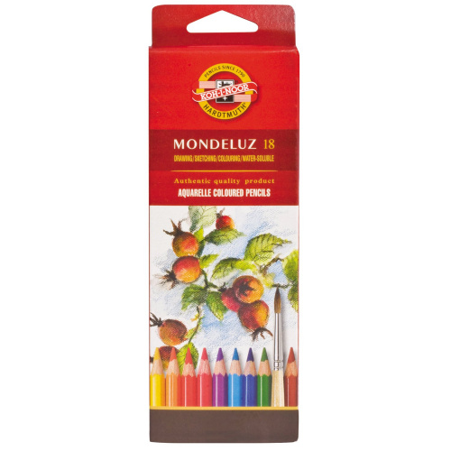 Карандаши цветные акварельные художественные KOH-I-NOOR "Mondeluz", 18 цветов, 3,8 мм, заточенные фото 2