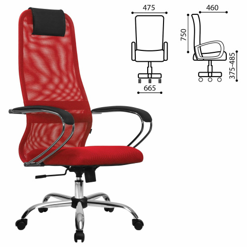 Кресло офисное МЕТТА "SU-B-8" хром, ткань-сетка, сиденье мягкое, красное фото 7