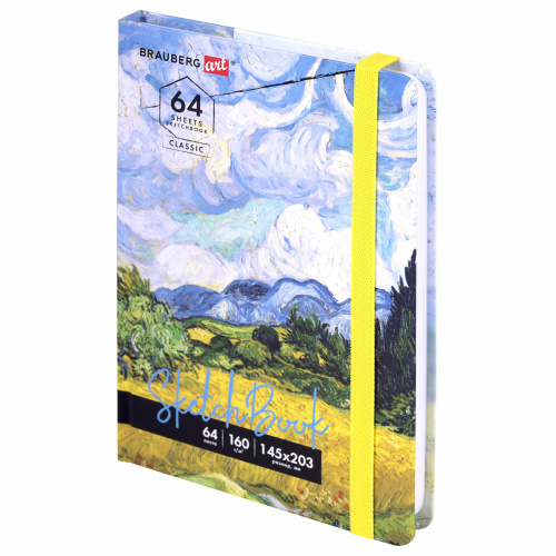 Скетчбук BRAUBERG ART CLASSIC "Ван Гог", белая бумага, 145х203 мм, 64 л., резинка, твердый фото 3