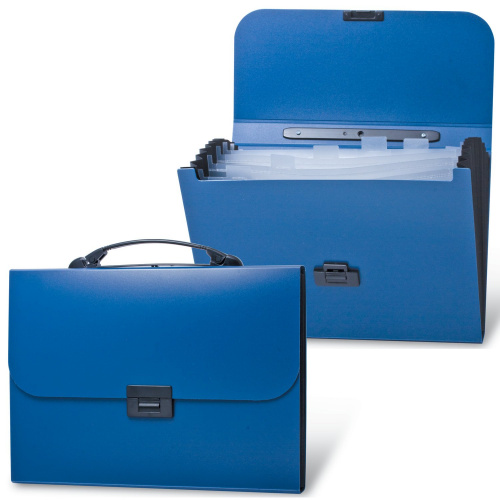Папка-портфель пластиковая BRAUBERG "Energy", А4, 7 отделений, синяя