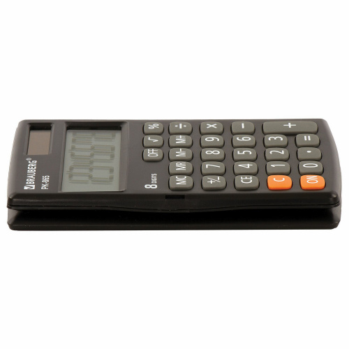 Калькулятор карманный BRAUBERG, 120x75 мм, 8 разрядов, двойное питание, черный фото 7