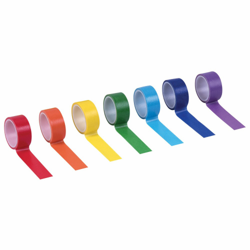 Клейкие WASHI-ленты для декора ОСТРОВ СОКРОВИЩ, 15 мм х 3 м, 7 цветов, радужные, однотонные фото 2
