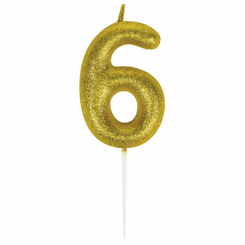 Свеча-цифра для торта ЗОЛОТАЯ СКАЗКА "6", золотая с глиттером, 6 см, на шпажке, в блистере фото 2