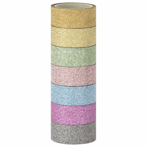 Клейкие ленты полимерные для декора ОСТРОВ СОКРОВИЩ, 15 мм х 3 м, 7 цветов, пастельный цвет