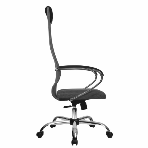 Кресло офисное МЕТТА "SU-B-8" хром, ткань-сетка, сиденье мягкое, светло-серое фото 6