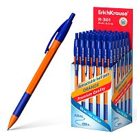 Ручка шариковая автоматическая с грипом ERICH KRAUSE "R-301 Orange", синяя 1,0 мм, линия 0,5 мм