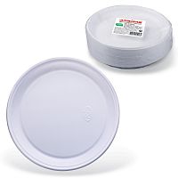 Одноразовые тарелки плоские LAIMA, 100 шт., пластик, d=220 мм, "БЮДЖЕТ", белые, ПС, холодное/горячее