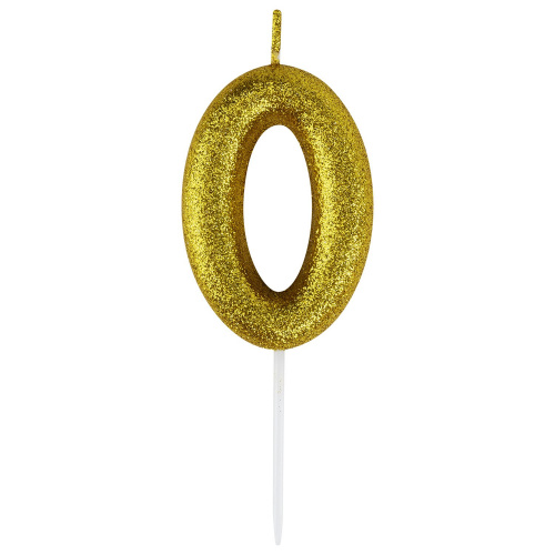 Свеча-цифра для торта ЗОЛОТАЯ СКАЗКА "0", золотая с глиттером, 6 см, на шпажке, в блистере фото 4