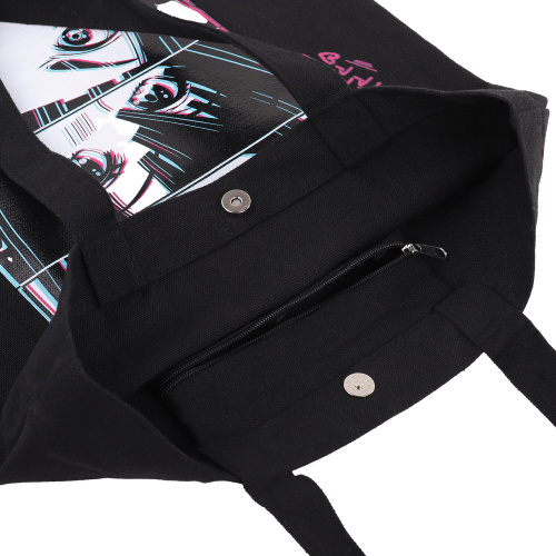 Сумка-шоппер BRAUBERG PREMIUM, канвас, 40х35 см, на кнопке, карман, черный, "Anime face", 271903 фото 7
