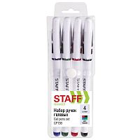 Ручки гелевые с грипом STAFF "Manager", 4 цвета, корпус белый, узел 0,5 мм