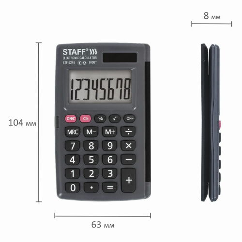 Калькулятор карманный STAFF, 104х63 мм, 8 разрядов, двойное питание фото 7