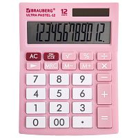 Калькулятор настольный BRAUBERG, 192x143 мм, 12 разрядов, двойное питание, розовый