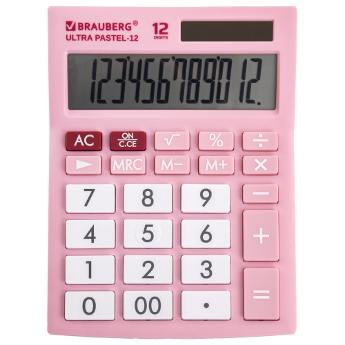Калькулятор настольный BRAUBERG, 192x143 мм, 12 разрядов, двойное питание, розовый