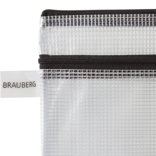 Папка-конверт на молнии BRAUBERG "Solid", А4, 0,3 мм, 2 отделения, ПВХ, прозрачная фото 6
