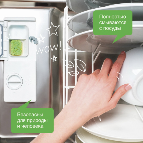 Таблетки для посудомоечных машин SYNERGETIC, 55 шт., биоразлагаемые, бесфосфатные фото 6