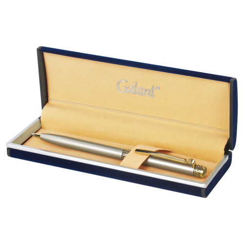 Ручка подарочная шариковая GALANT "Brigitte", тонкий корпус, серебристый, золотистые детали, синяя фото 2