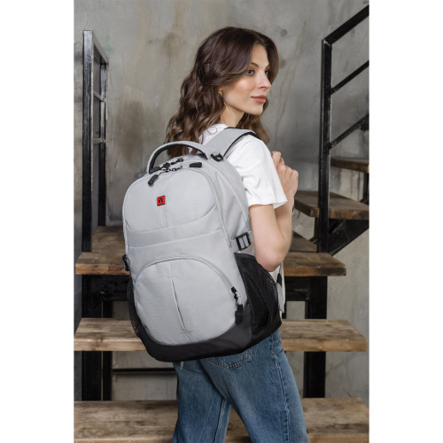Рюкзак GERMANIUM "S-07", 46х32х15 см, универсальный, уплотненная спинка, облегчённый, светло-серый фото 4