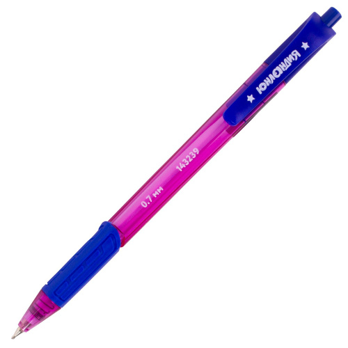Ручка шариковая масляная автоматическая с грипом ЮНЛАНДИЯ COLOR MIX, линия письма 0,35 мм, синяя фото 3
