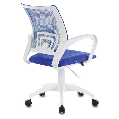 Кресло BRABIX "Fly MG-396W", с подлокотниками, пластик белый, сетка, темно-синее с рисунком фото 3