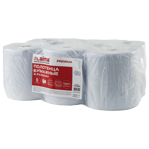 Полотенца бумажные рулонные LAIMA, 150 м, 2-слойные, белые с цветным тиснением, 6 рулонов фото 5