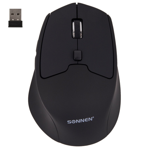 Мышь беспроводная SONNEN V33, USB, 800/1200/1600 dpi, 6 кнопок, оптическая, черная фото 2