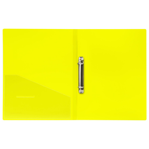Папка на 2 кольцах BRAUBERG "Neon", 25 мм, до 170 листов, внутренний карман, неоновая, желтая фото 3