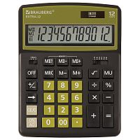 Калькулятор настольный BRAUBERG, 206x155 мм, 12 разрядов, двойное питание, черно-оливковый