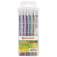 Ручки гелевые BRAUBERG "Jet", 6 цветов, металик, узел 0,7 мм, линия письма 0,5 мм