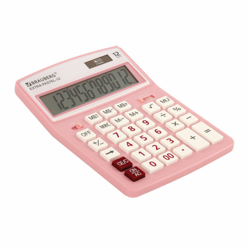 Калькулятор настольный BRAUBERG, 206x155 мм, 12 разрядов, двойное питание, розовый фото 5