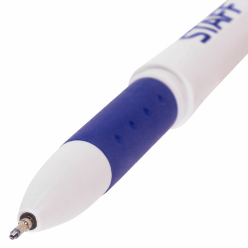 Ручка гелевая с грипом STAFF "Manager", корпус белый, игольчатый узел 0,5 мм, синяя фото 4