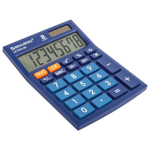 Калькулятор настольный BRAUBERG, 154x115 мм, 8 разрядов, двойное питание, синий фото 6