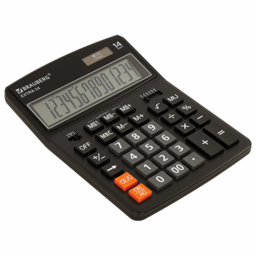 Калькулятор настольный BRAUBERG, 206x155 мм, 14 разрядов, двойное питание, черный фото 6