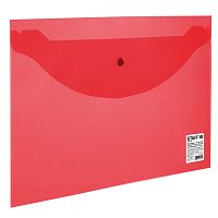 ППапка-конверт с кнопкой STAFF, А4, 0,12 мм, до 100 листов, прозрачная, красная