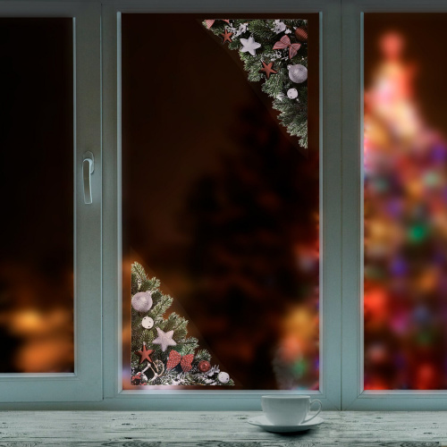 Украшение для окон и стекла ЗОЛОТАЯ СКАЗКА "Новогодняя композиция 2", 30х38 см, ПВХ фото 5