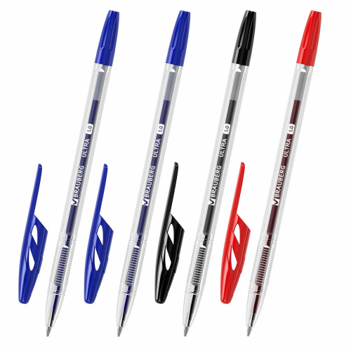 Ручки шариковые BRAUBERG "ULTRA", 4 шт. (2 синих, 1 черная, 1 красная), узел 1 мм фото 4
