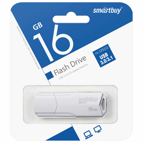 Флеш-диск 16GB SMARTBUY Clue USB 2.0, белый, SB16GBCLU-W фото 2
