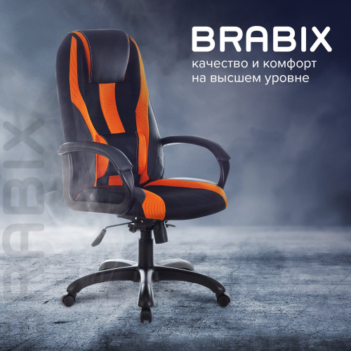 Кресло компьютерное BRABIX PREMIUM "Rapid GM-102", 180 кг, экокожа/ткань, черно/оранжевое фото 6