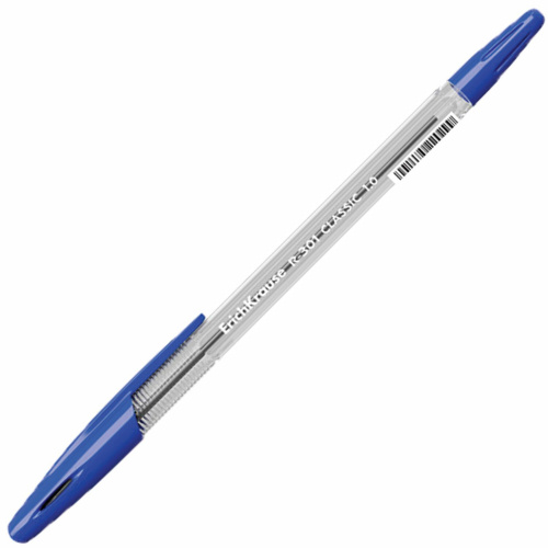 Ручка шариковая ERICH KRAUSE "R-301 Classic", корпус прозрачный, линия письма 0,5 мм, синяя фото 3