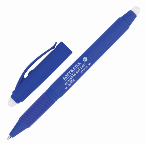 Ручка стираемая гелевая с грипом BRAUBERG "SOFT&SILK", линия письма 0,5 мм, синяя