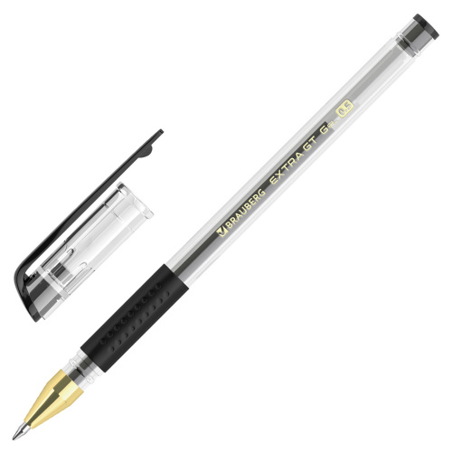 Ручка гелевая с грипом BRAUBERG "EXTRA GT GLD", ЧЕРНАЯ, стандартный узел 0,5 мм, линия 0,35 мм, 143919